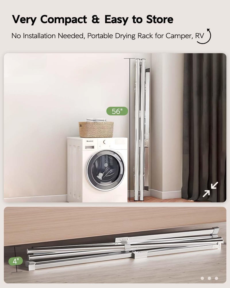 Vikaqi Clothes Drying Rack 95 Inches Folding Outdoor Indoor, Drying Rack Clothing Collapsible, Foldable Laundry Drying Rack, Heavy Duty Stainless Steel Clothesline, 20 Hooks 12 Clips - Image 3